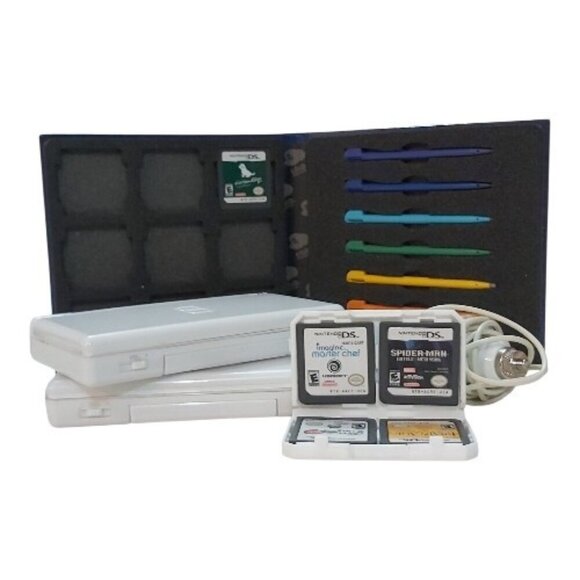 Nintendo Other - Lot of 2 Tested Nintendo DS Lite Polar White Consoles Bundle + Stylus Game Case
